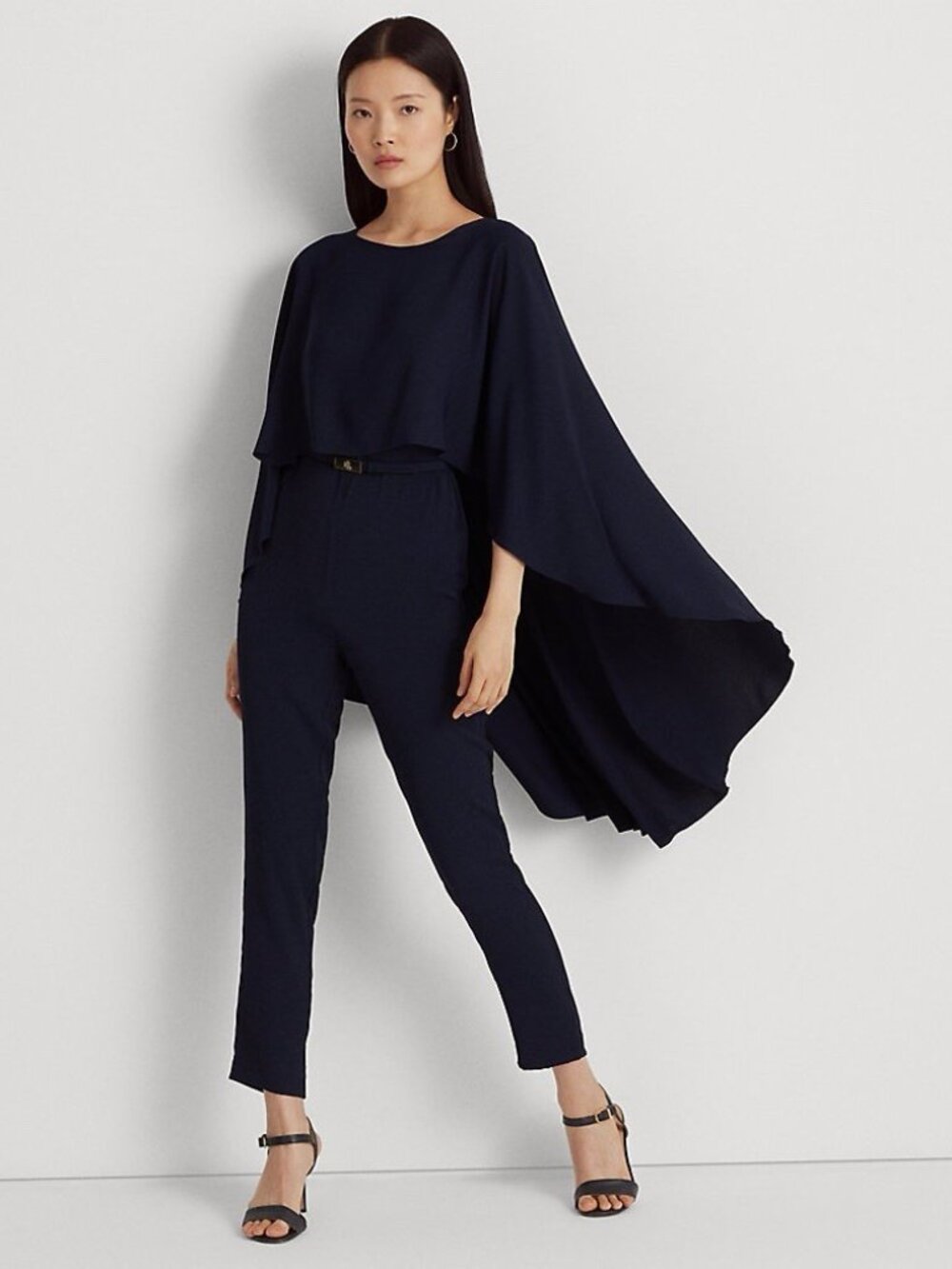 Lauren Ralph Lauren Size Large Navy Blue Cape Georgette Jumpsuit See Description